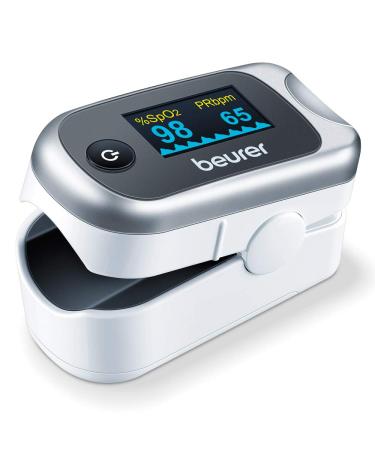 Beurer PO40 Pulse Oximeter | Measures heart rate arterial oxygen saturation and perfusion index for those with medical conditions | Suitable for high-altitude sports | Medical device Grey