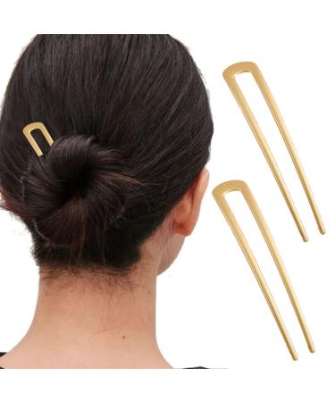 2Pcs U Shaped Hair Pins  Metal Hair Fork French Hair Pin | U-Shaped Hair Pins | 2-Piece Metal Vintage Hair Sticks Set | Stylish & Durable - Elegant Hairstyles | Secure & Easy to Use - Fine or Thick Hair | Gold Color | Wo...