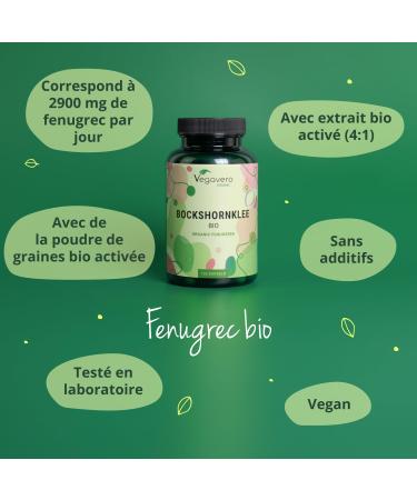 Fenugreek Organic 2900 mg | Extraction in France | 1.5% Saponins | DIGESTION + BREASTFEEDING | 120 Capsules | Vegan and No Additives | Vegavero  - Buy Online on GoSupps.com