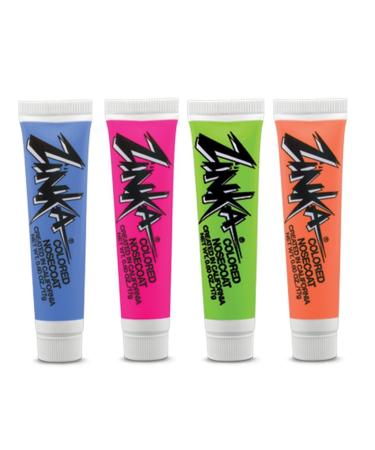 Zinka Colored Sunblock Zinc Waterproof Nosecoat 4 Pack Bundle of 0.6oz Tubes - Blue Pink Green Orange
