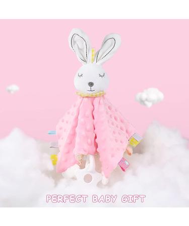 Upalupa Baby Stuffed Animal Security Blanket - Textured Tags Sensory Teether Toy - Soft Plush Taggy Blanket - Pink Bunny Lovey for Newborns - Buy Online on GoSupps.com