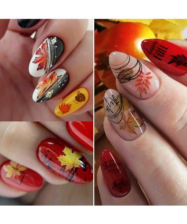 12 Sheets Fall Nail Art Stickers - 3D Autumn Leaves & Thanksgiving Designs for Women | Self-Adhesive Nail Decals & Accessories - Buy Online on GoSupps.com