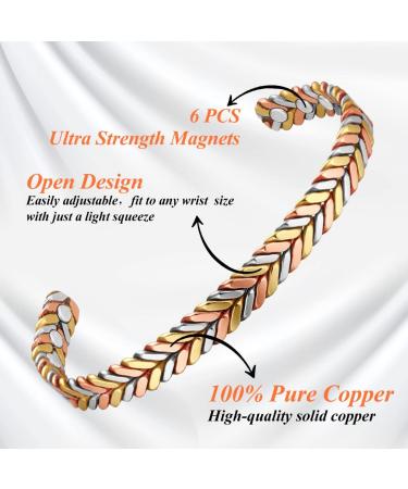 Vicmag Copper Magnetic Bracelet for Women Men | 6X Ultra Strength Magnets | 99.99% Solid Pure Copper | Adjustable Size with Gift Box | Tricolor Feather Design - Buy Online on GoSupps.com