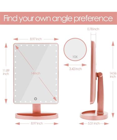 Extra Large LED Lighted Makeup Mirror with 10X Magnification, Touch Screen Dimmable, 360 Rotation - Rose Gold - Buy Online on GoSupps.com