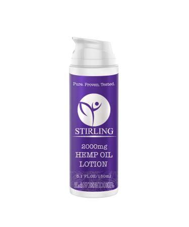 STIRLING Lavender Lotion - Soothing Organic Lavender + 2000mg Hemp Oil & Aloe Vera and Vitamin E - Skin Moisturizer Promotes Stress Relief and Youthful Glow - Body Lotion for Women and Men