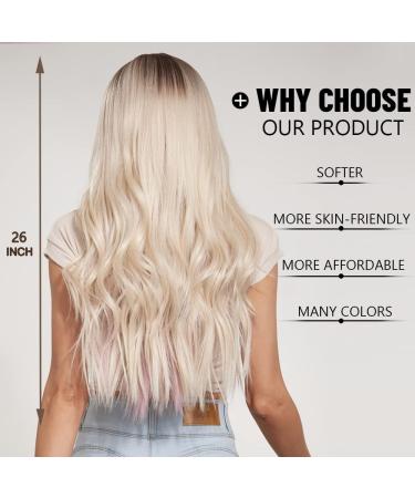 Esmee Long Wavy Blonde Pink Highlight Synthetic Wig - Heat Resistant for Women - Ideal for Daily, Party, Cosplay - Buy Online on GoSupps.com