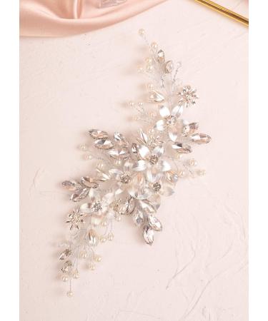 Deniferymakeup Bridal Rhinestone Hair Vine Silver Flower Headband Pearl Wedding Hair Vine Bridal Hair Piece Headpiece Prom Hair Accessory (Style 2) - Buy Online on GoSupps.com