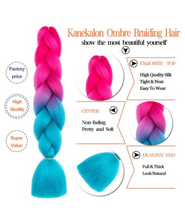 Fanfyfyu Ombre Braiding Hair - 3 Pack Kanekalon Jumbo Braid Extensions | 24 Inch Synthetic Hair for Box Braids (Peach-Marineblau) - Buy Online on GoSupps.com