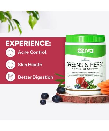 Oziva Superfood Greens & Herbs Powder | 8.8 oz (250 gm) | Chlorella, Curcumin, Spirulina, Maca, Moringa | Cleanse, Detox, Energy | Vegan & Keto Friendly - Buy Online on GoSupps.com