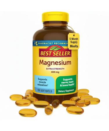 Nature Extra Strength Magnesium 400mg | Bone Nerve & Muscle Support | 150 Softgels 5 Month Supply | Gluten Free | High Potency Relaxation & Wellness Supplement | Nature Inspired Formula