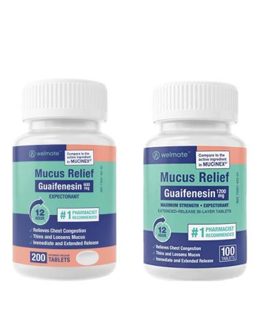 WELMATE Allergy & Mucus Relief Bundle | Fexofenadine 180mg + Guaifenesin 600mg | 24 Hr Antihistamine & Expectorant | 100 + 200 Tablets