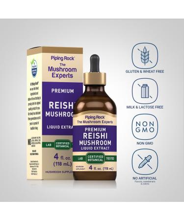 Piping Rock Reishi Mushroom Extract Tincture | 4 fl oz | Vegetarian Liquid Drops | Alcohol Free | Non-GMO Gluten Free Supplement - Buy Online on GoSupps.com