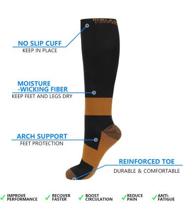 MELERIO Copper Compression Socks for Edema & Varicose Veins | 4 Pairs L-XL for Men & Women - Ideal for Travel - Buy Online on GoSupps.com