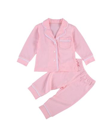 MAHUAOYIXI 2PCs Toddler Baby Kids Pyjamas Clothes Set Long Sleeve Sweatshirt Homewear Hooded Breasted T-Shirt Lapel Top High Waist Long Pants Trousers Pocket Sleepwear Nightwear Oufits 12-18 Months Pink