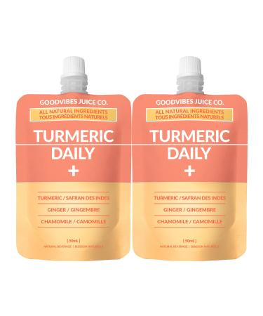 goodvibes juice co. Turmeric Daily | Natural Wellness Shot | Turmeric Black Pepper Ginger Chamomile Lemon Maple | Antioxidants Anti-Inflammatory Immunity | Vegan Gluten Free | 50mL Pouch (Pack of 2) 50 ml (Pack of 2)