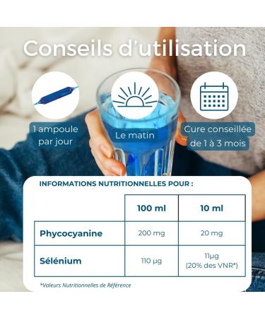 Best of Nutra - Phycocyanin & Selenium - Natural Patented Spirulina - Food Supplement for Adult Immunity Thyroid and Antioxidant - 100% Bioavailable - 15 Ampoules of 10ml - Made in France - Buy Online on GoSupps.com