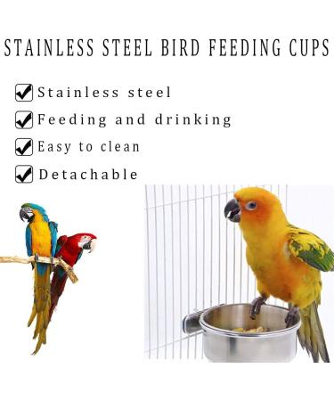 Kathson 2 Pack Bird Feeding Cups with Clamp Holder - Stainless Steel Cage Hanging Bowl for Parrot Food & Water - Ideal for Parakeet, Cockatiels, Conure, Budgies, Lovebird, Finch - Buy Online on GoSupps.com