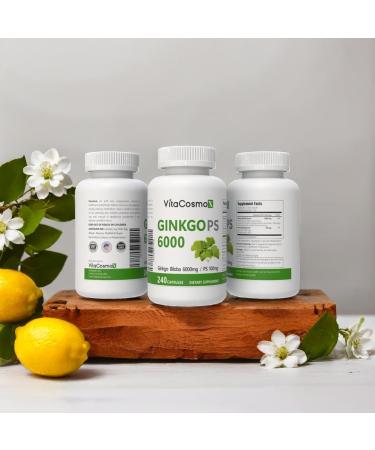 VitaCosmoX Ginkgo Biloba with Phosphatidylserine Complex 240 Vegetarian Capsules Brain Support Supplement - 120 Servings Gluten Free Non-GMO and Vegetarian Friendly - Buy Online on GoSupps.com