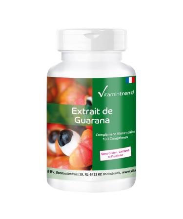 Guarana Extract - 1200mg Guarana Seeds - 4 times concentrated - Vegan -! FOR 6 MONTHS! - 180 tablets - Advantageous bottle | Vitamintrend