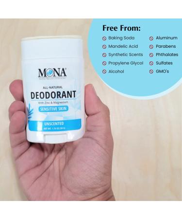 MONA BRANDS All Natural Deodorant For Women & Men | For Sensitive Skin | No Aluminum or Baking Soda | (UNSCENTED 1.76 Oz) - Buy Online on GoSupps.com