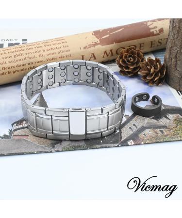 Buy Vicmag Magnetic Bracelet for Men - Three Rows Titanium Steel with Folding Clasp & Adjustment Tool - Silver - Buy Online on GoSupps.com