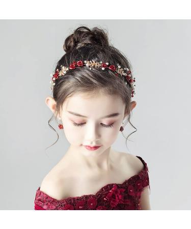 Drokit Red Crystal Flower Tiara Headpiece for Wedding - Elegant Bridal Forehead Accessory - Buy Online on GoSupps.com