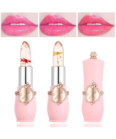2Pcs Clear Crystal Flower Jelly Lipstick PH Magic Temperature Color Changing Lipstick Lip Gloss Long Wear Nutritious Tinted Lip Balm Moisturizing Lip Stick Makeup Set (Set B)