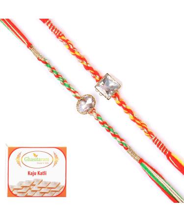 Ghasitaram Gifts Rakhi for Brother Rakhis Online - Set of 2 6300 6371 Fancy Rakhis with 200 GMS of Kaju katli