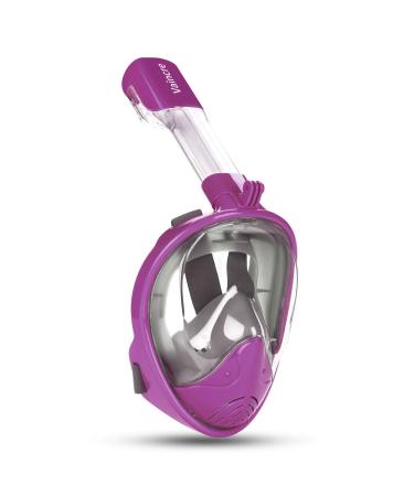 Vaincre 180 Full Face Snorkel Mask with Panoramic View Anti-Fog, Anti-Leak with Adjustable Head Straps - See Larger Viewing Area Than Traditional Masks for Kids, Youth and Adult Panoramic Purple Small/Medium