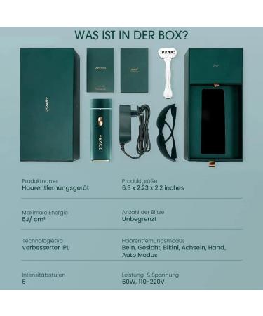 Jovs Dora IPL Hair Removal Device - Painless & Permanent Laser for Men & Women | 5 Modes Unlimited Use Fast Flash - Perfect Gift in Emerald Green - Buy Online on GoSupps.com