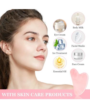 Uraqt Gua Sha - Heart Shape Jade Facial Massage Tool for Skin Care Tension Relief & Beauty | Pink Guasha Board for Face Eyes & Neck - Buy Online on GoSupps.com