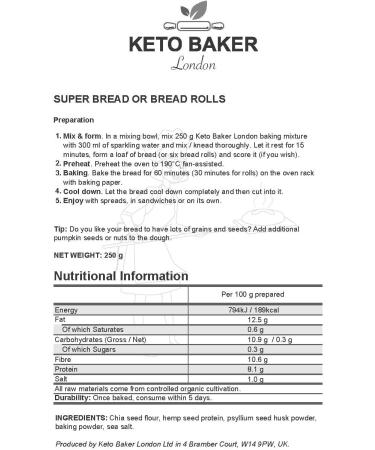 Keto Baker London Bread and Cake Mix - Super Chia Bread Vegan Gluten-Free Low-Carb - Buy Online on GoSupps.com