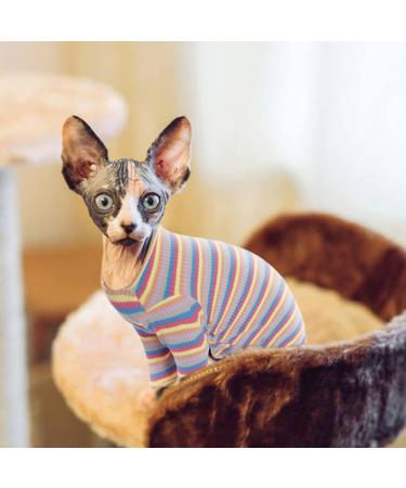 Pumyporeity T-Shirt for Sphynx Cats - Soft Breathable Pajama Tank Top Vest - Stretch Fit for Small/Medium/Large Hairless Cats (XXL Purple Stripes) - International Shipping Available - Buy Online on GoSupps.com