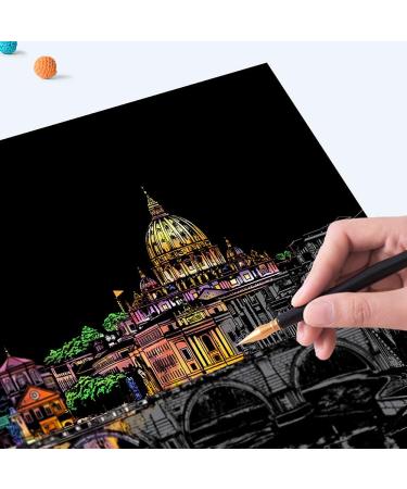 Rainbow Engraving Scratch Art Set for Kids & Adults - Fireworks, Big Ben, Tower Bridge & More - A4 Size with 8 Sheets and 4 Tools - Buy Online on GoSupps.com