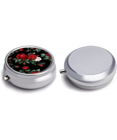 Round Rose Print Pill Box | 3 Compartment Portable Medicine Organizer | Decorative Metal Pocket Pill Case - Perfect Gift - Buy Online on GoSupps.com