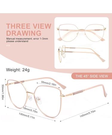 Shop Okh Blue Light Filter Cat Eye Glasses for Women - Anti-Glare Metal Frames with Bling Decoration - Perfect for Gaming & Reading in Gold/Kahki - Buy Online on GoSupps.com