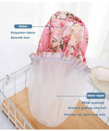 Elastic Band Waterproof Shower Cap with Ruffled Edge - Peony Pattern | For Girls and Women - Buy Online on GoSupps.com