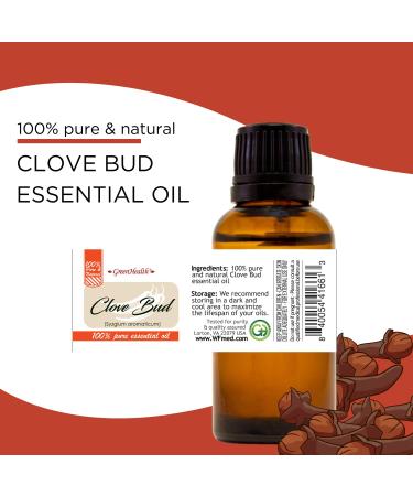 GreenHealth Clove Bud Essential Oil - 15 ml - Amber Glass Bottle with Euro Dropper - 100% Pure Essential Oil - Buy Online on GoSupps.com