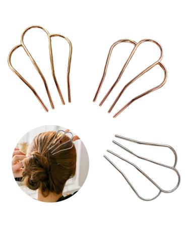 3 Piece Hair Fork Clip Vintage Hair Side Combs U Shape Teeth Alloy Paint Hair Pin Hair Clip Stick Women Hair Styling Tool Accessories (silver  golden  rose gold)