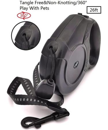 Retractable Dog Leads 26ft Pet Adjustable Leash for Small Medium Large Dogs Up to 49.8Kg (Black) - Buy Online on GoSupps.com