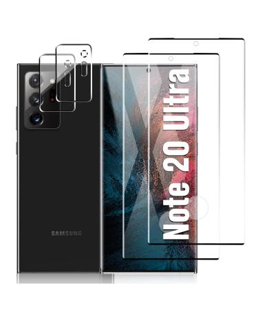 [2+2 Pack] Galaxy Note 20 Ultra Screen Camera Protector, 9H Tempered Glass Scratch Resistant, Ultrasonic Fingerprint Support, 3D HD Curved, For Samsung Galaxy Note 20 Ultra 5G 6.9" Glass Screen Protector