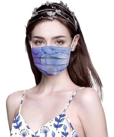 Jingyua 10-Piece Blue Floral 3-Layer Mouth and Nose Protection - Stylish Breathable Bandana Masks for Adults - Buy Online on GoSupps.com