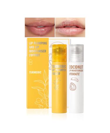 DAGEDA 2Pcs Lip Plumper Set  Natural Lip Plumper Day and Night Lip Care Serum Roll-on Lip Gloss Kit  Lip Enhancer Moisturizing Lip Oil for Fuller Lips  Hydrating Lip Plumping Gloss for Girls Gift Set Color A