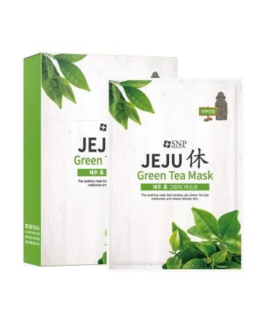 SNP - Jeju Rest Green Tea Korean Face Sheet Mask - Maximum Hydration & Protection for All Dry Skin Types - 10 Sheets Beauty Facial Masks Skincare for Women and Men