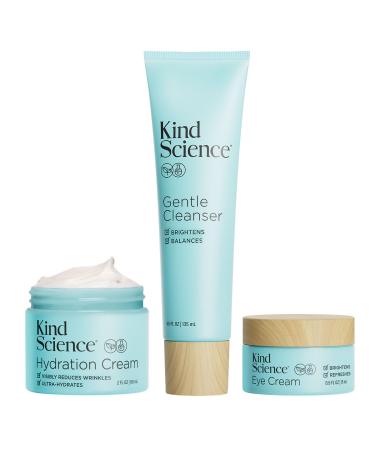 Kind Science by Ellen DeGeneres 3-Piece Skin Care Set with Gentle Cleanser Hydration Cream Eye Cream - Anti Aging Skin Care Set for Women - Paraben Free Dye Free & Fragrance Free