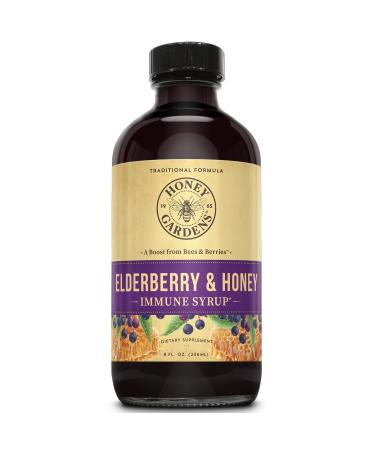 Honey Gardens Elderberry Syrup with Apitherapy Raw Honey, Propolis & Elderberries | Traditional Immune Formula w/Echinacea | 8 fl. oz. 8 Fl Oz (Pack of 1)