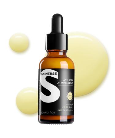 SKINERSE Retinol Serum for Face Anti Aging Serum Retinoid Collagen with Vitamin E Resurfacing Facial Rapid Fine Lines Repair Brightening Pore Minimizer for Face Daily Skin Care Treatment 1oz