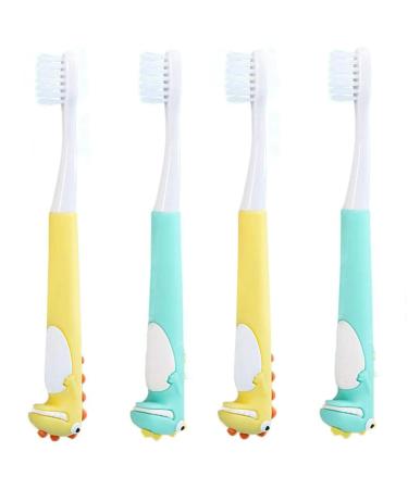Zumaha loose cute cute toothbrush decorated with dinosaurs hand toothbrush for children aged 28 years individually packed pack with 4 toothbrushes clean