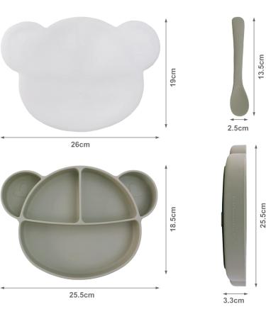 Suction Silicone Baby Plate with Lid, Spoon & Divided Sections - BPA Free & Dishwasher Safe - Toddler Self Feeding Dinnerware Set in Light Green - Buy Online on GoSupps.com