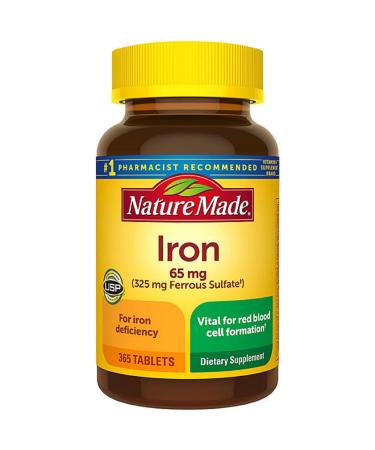 Nature Made Iron 65 mg (from Ferrous Sulfate) Tablets for Red Blood Cell Formation (365 ct.).